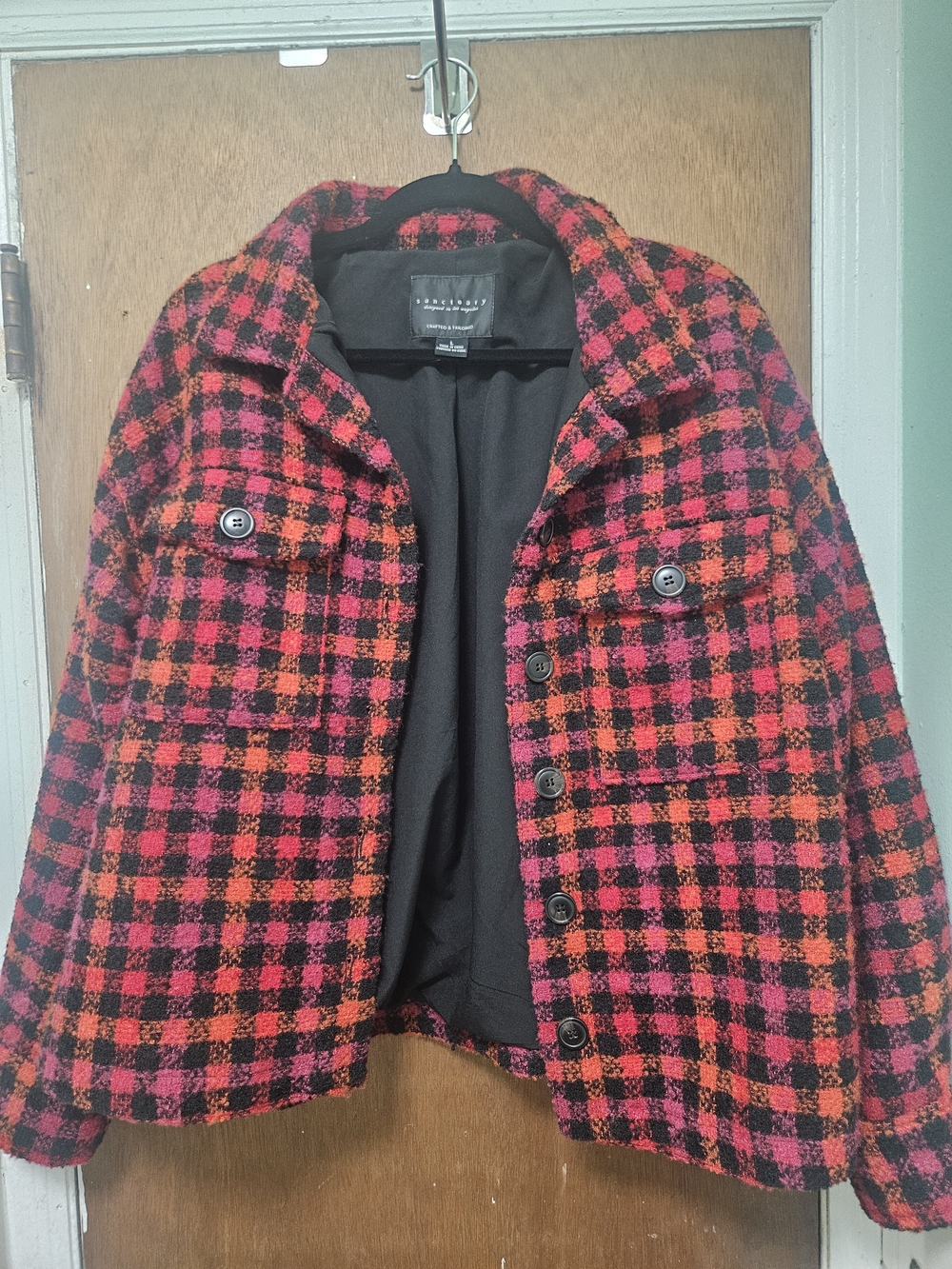 Sanctuary Roller Plaid Shacket - Red Black Pink Orange